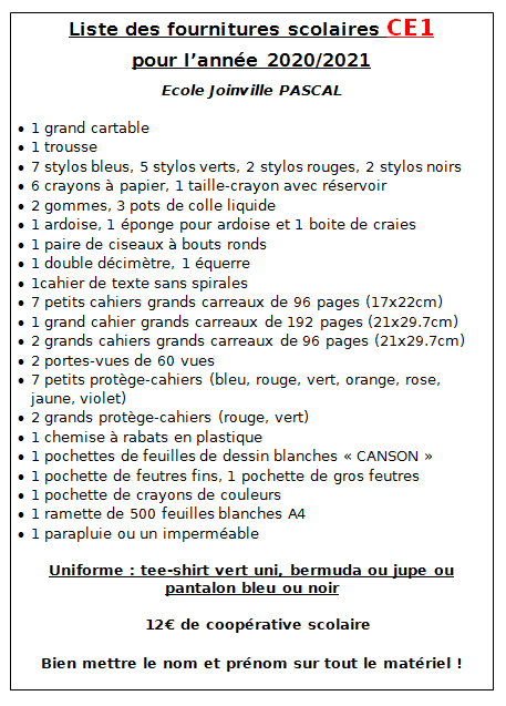 Liste_Fournitures_CE1_2020_2021_EEPU_Joinville_PASCAL